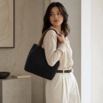 Daily Tote Bag - Premium Woven Fabric Black & Brown - Image 2